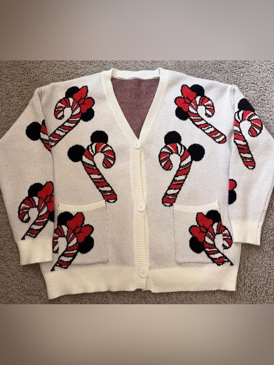 Disney Sweaters - LAST CHANCE* Disney Christmas Women’s Candy Cane Cardigan Sweater